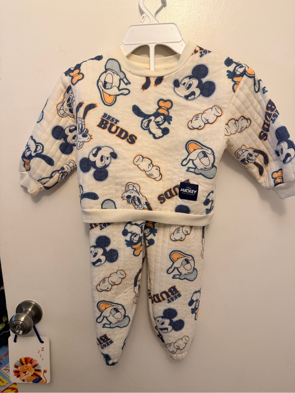 Disney Cream, Navy & Orange Kids Pajama Set - Mickey & Friends
